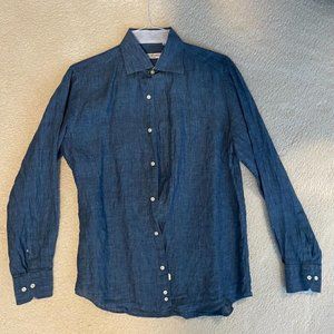 Nero Sfumato Mens Positano M blue striped dress linen shirt. Made in Italy.